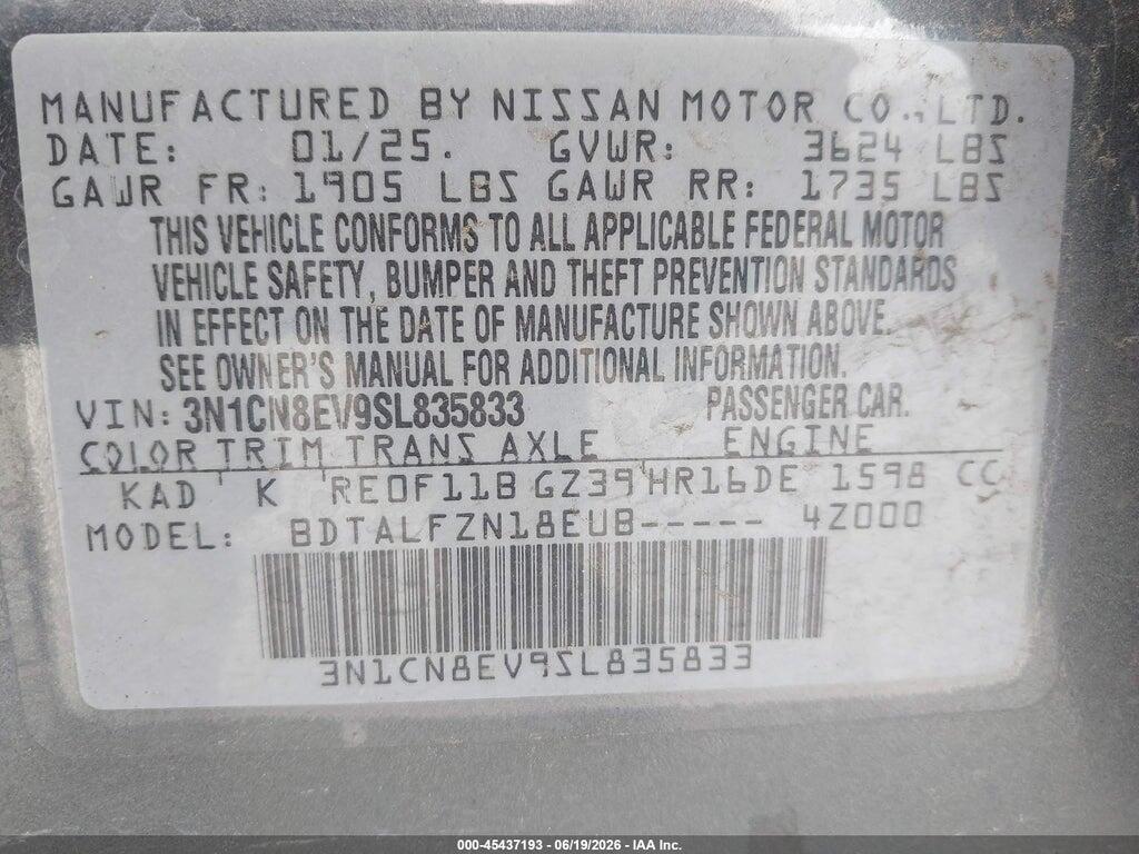 3N1CN8EV9SL835833 2025 NISSAN VERSA photo no. 9