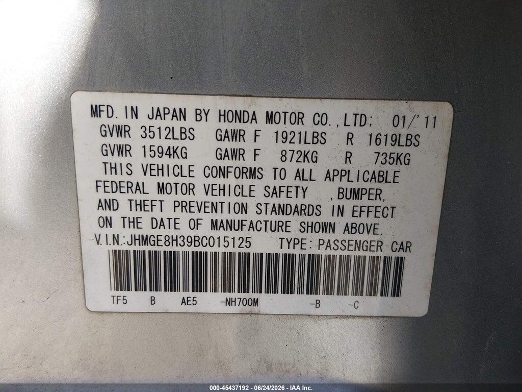 JHMGE8H39BC015125 2011 HONDA FIT photo no. 9