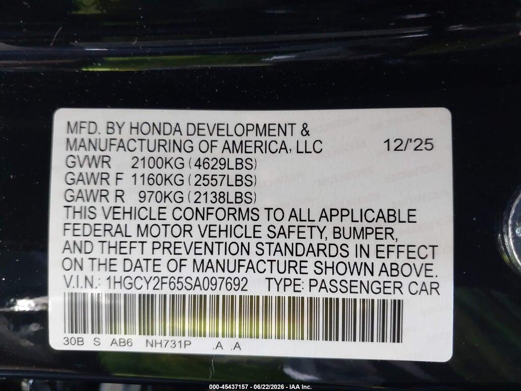 1HGCY2F65SA097692 2025 HONDA ACCORD HYBRID photo no. 9