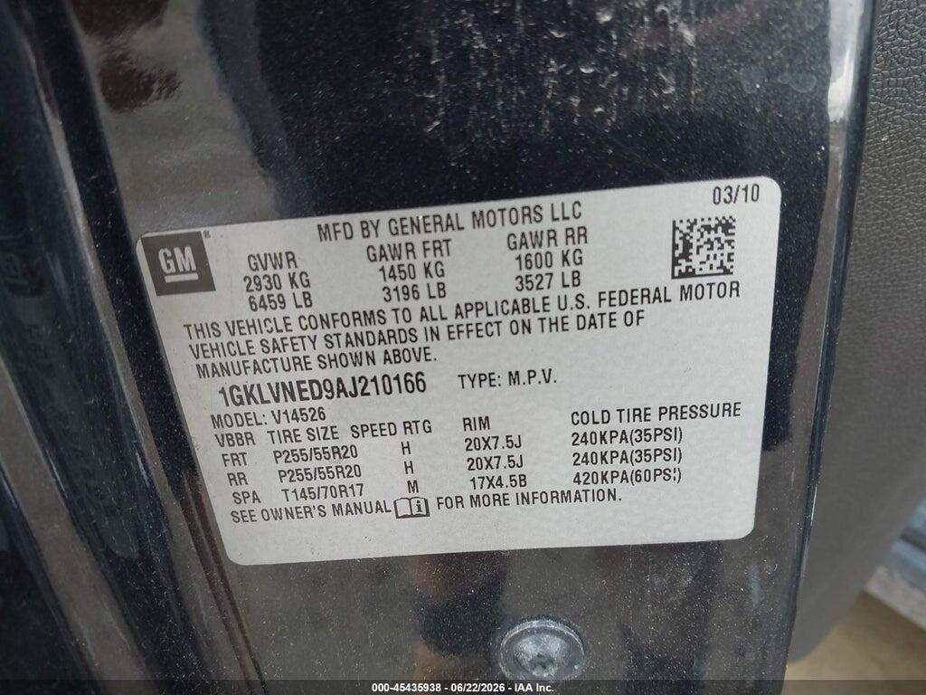 1GKLVNED9AJ210166 2010 GMC ACADIA photo no. 9