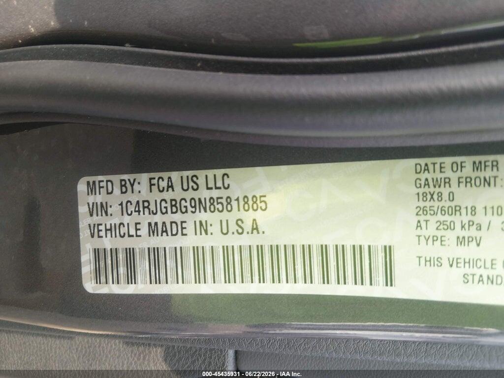 1C4RJGBG9N8581885 2022 JEEP GRAND CHEROKEE photo no. 9