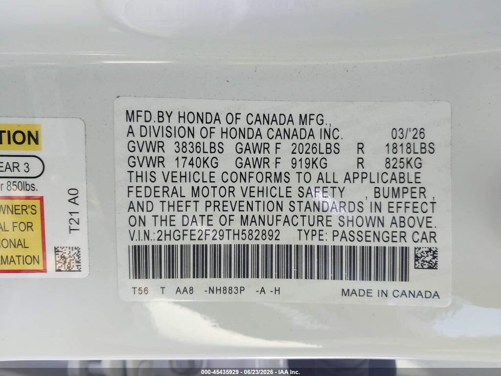 2HGFE2F29TH582892 2026 HONDA CIVIC photo no. 9