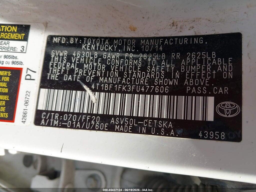 4T1BF1FK3FU477606 2015 TOYOTA CAMRY photo no. 9