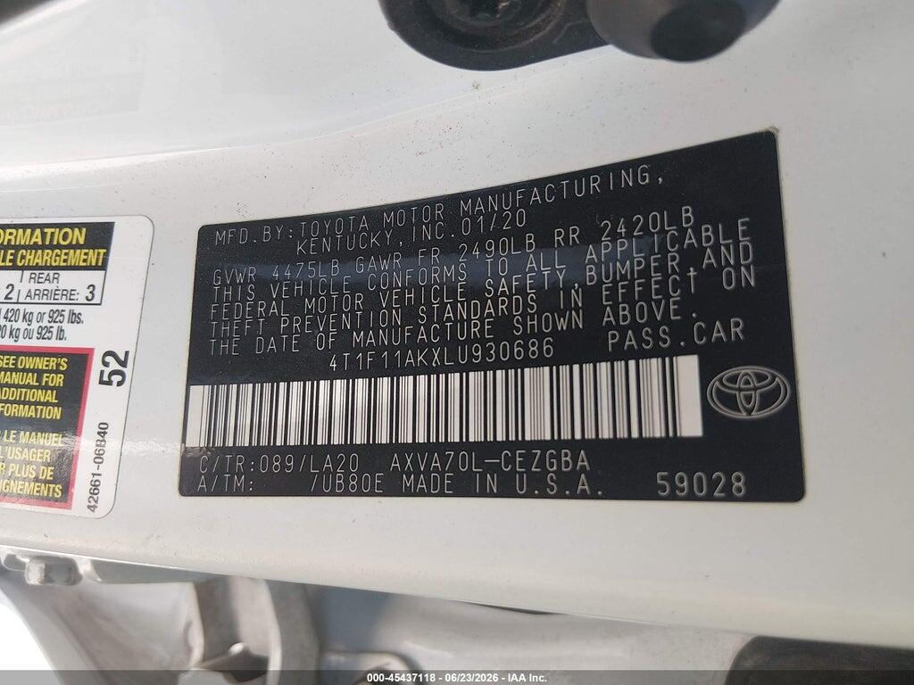 4T1F11AKXLU930686 2020 TOYOTA CAMRY photo no. 9