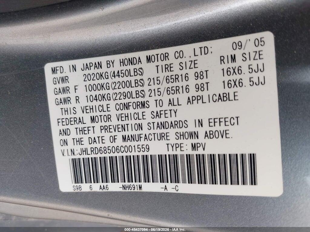 JHLRD68506C001559 2006 HONDA CR-V photo no. 9