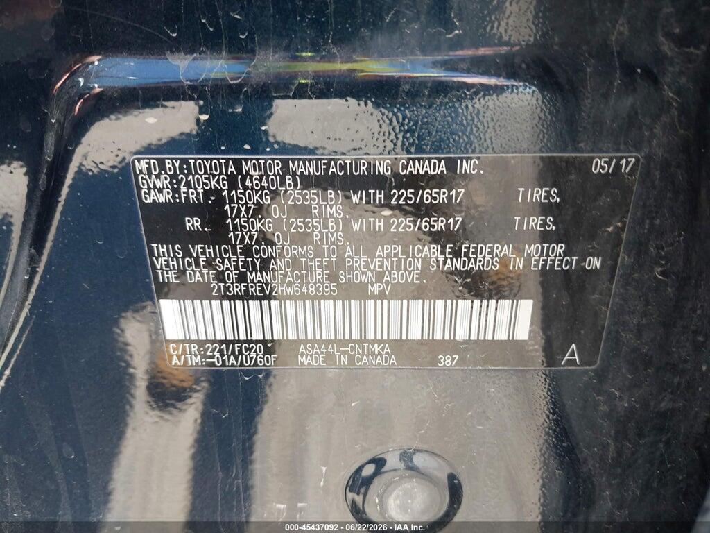 2T3RFREV2HW648395 2017 TOYOTA RAV4 photo no. 9