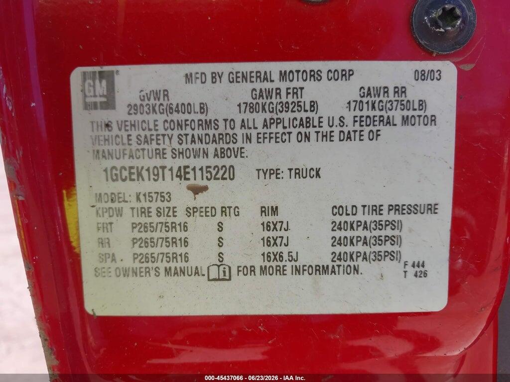 1GCEK19T14E115220 2004 CHEVROLET SILVERADO 1500 photo no. 9