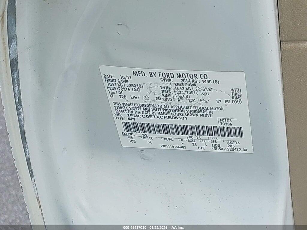1FMCU0E7XCKB06581 2012 FORD ESCAPE photo no. 9