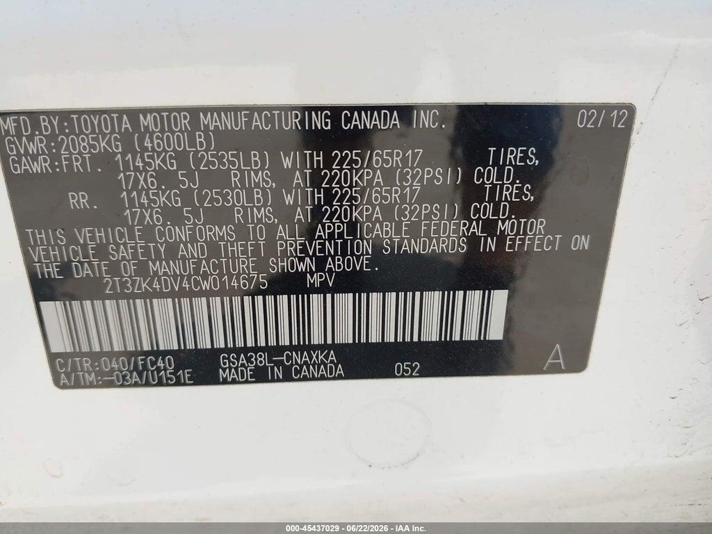 2T3ZK4DV4CW014675 2012 TOYOTA RAV4 photo no. 9