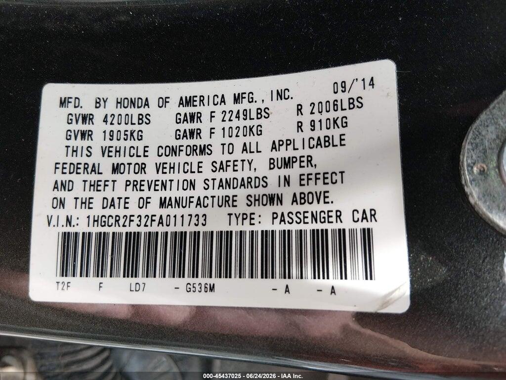 1HGCR2F32FA011733 2015 HONDA ACCORD photo no. 9