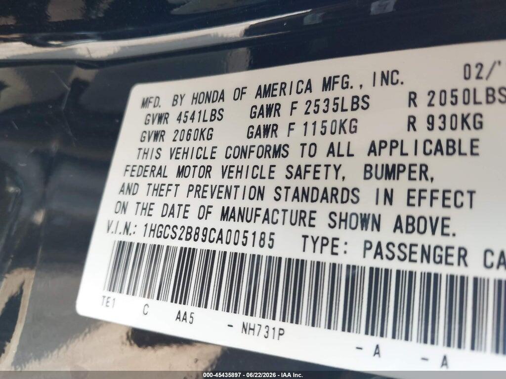 1HGCS2B89CA005185 2012 HONDA ACCORD photo no. 9
