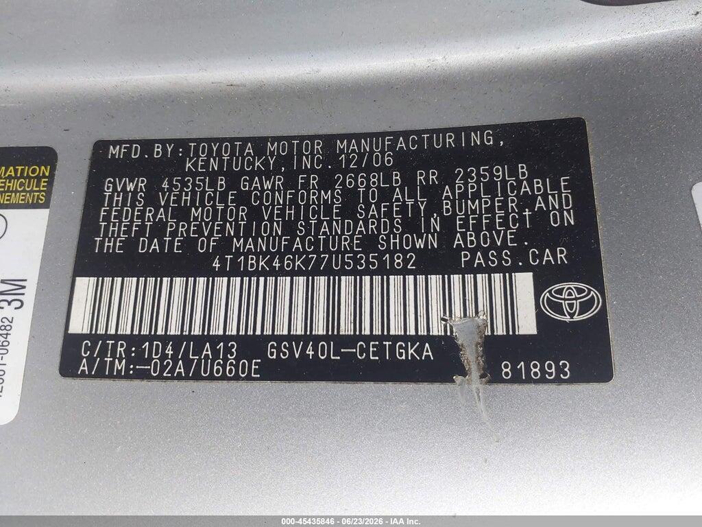 4T1BK46K77U535182 2007 TOYOTA CAMRY photo no. 9