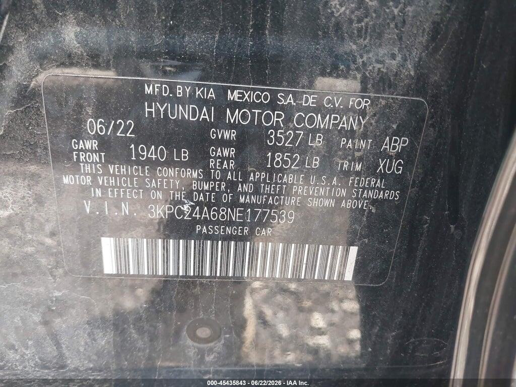 3KPC24A68NE177539 2022 HYUNDAI ACCENT photo no. 9