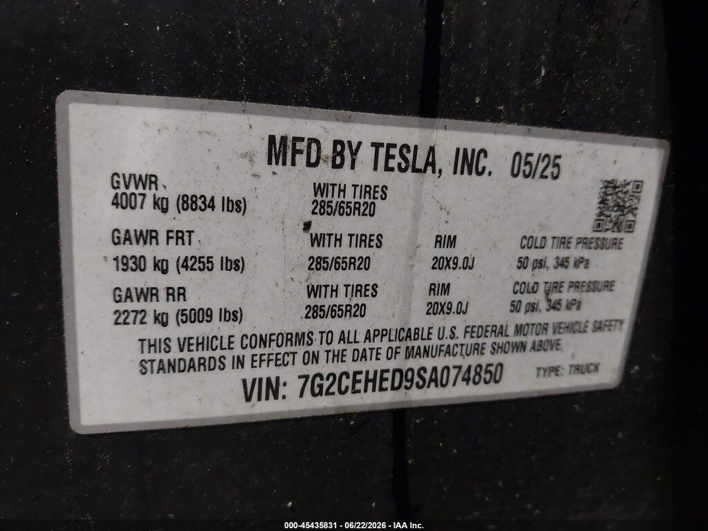 7G2CEHED9SA074850 2025 TESLA CYBERTRUCK photo no. 9