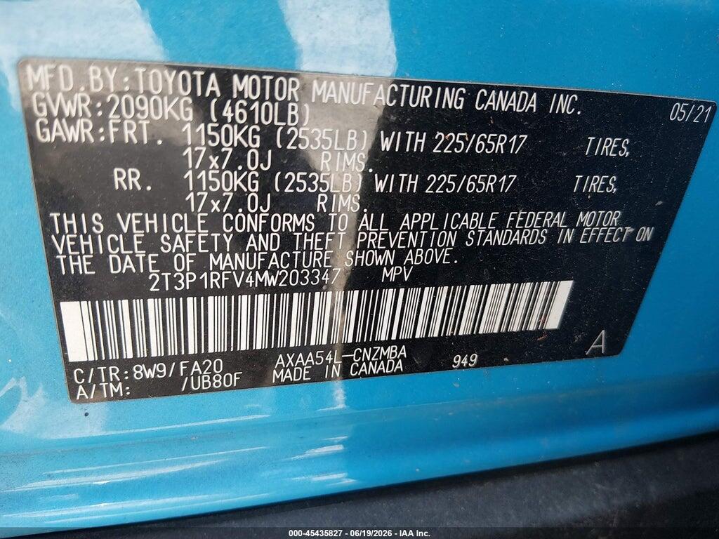 2T3P1RFV4MW203347 2021 TOYOTA RAV4 photo no. 9
