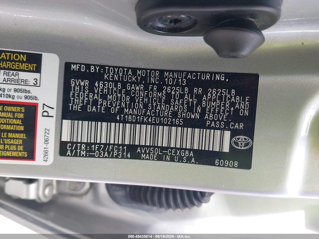 4T1BD1FK4EU102165 2014 TOYOTA CAMRY HYBRID photo no. 9