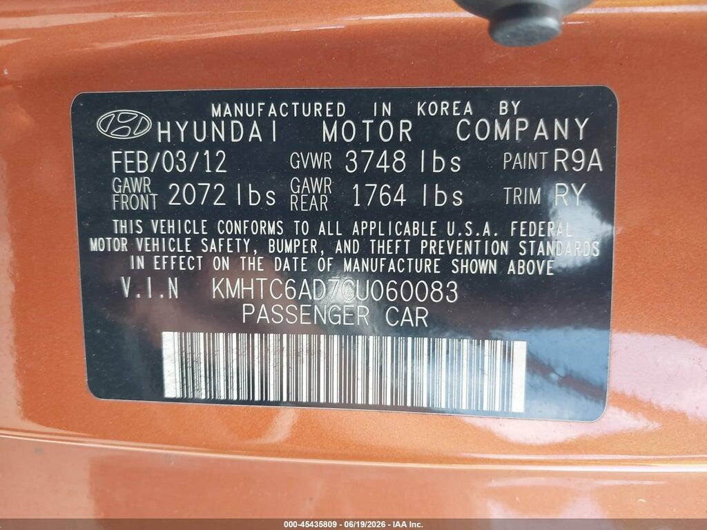 KMHTC6AD7CU060083 2012 HYUNDAI VELOSTER photo no. 9