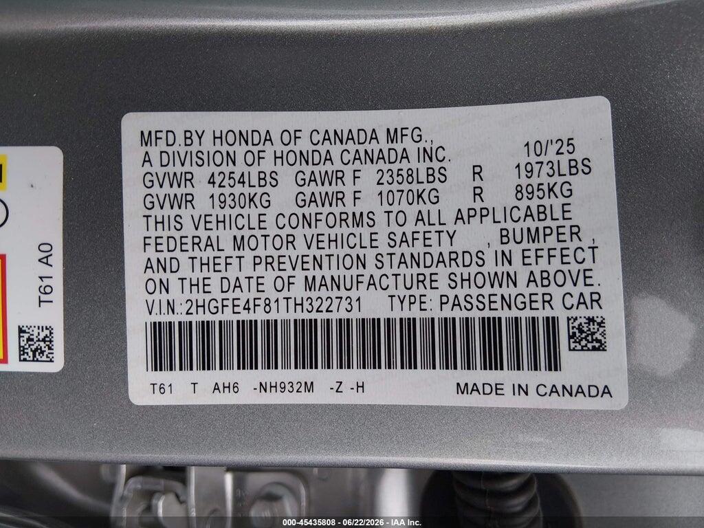 2HGFE4F81TH322731 2026 HONDA CIVIC HYBRID photo no. 9