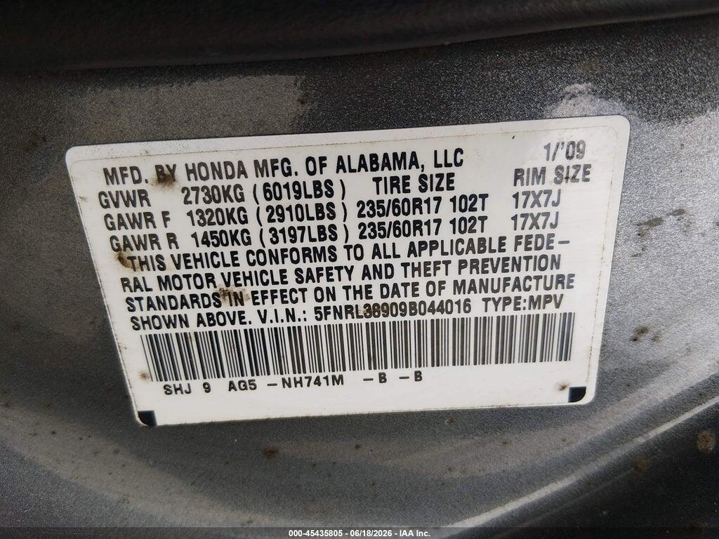 5FNRL38909B044016 2009 HONDA ODYSSEY photo no. 9