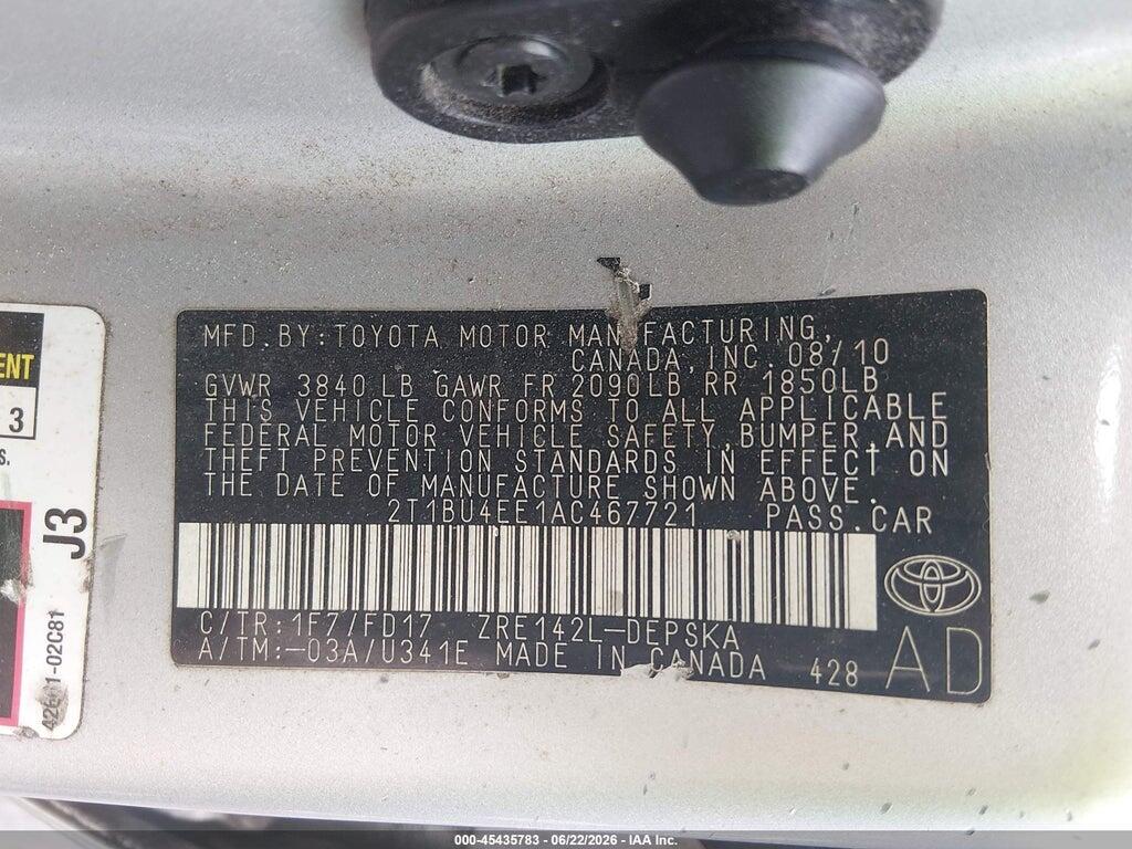 2T1BU4EE1AC467721 2010 TOYOTA COROLLA photo no. 9