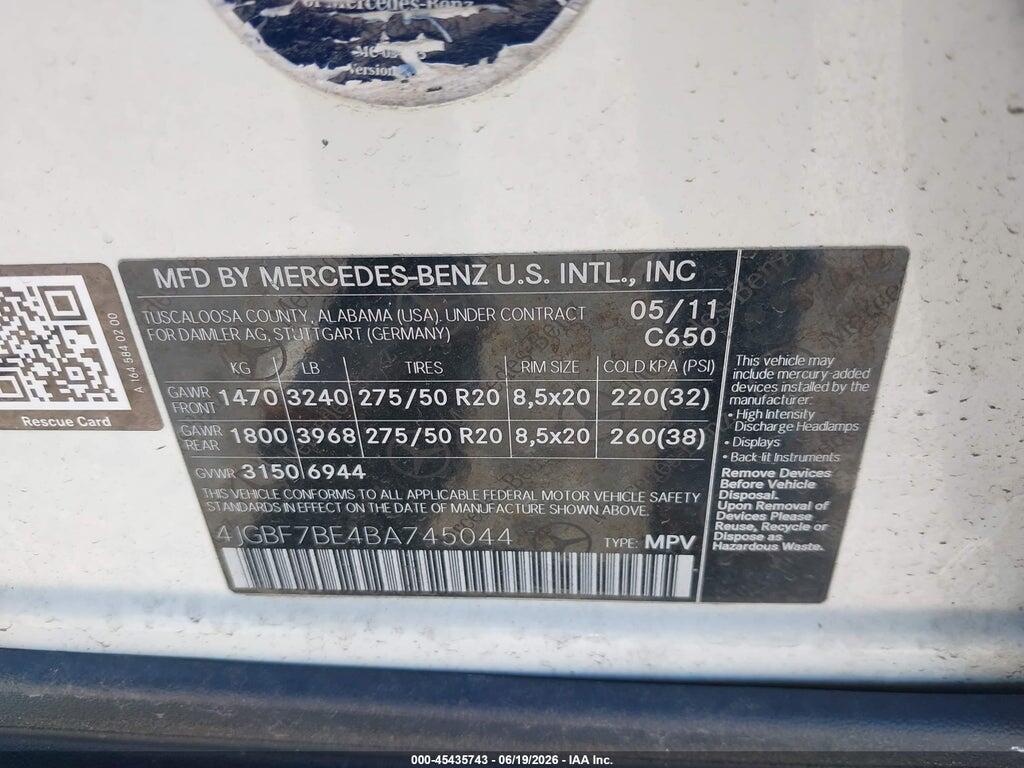 4JGBF7BE4BA745044 2011 MERCEDES-BENZ GL 450 photo no. 9