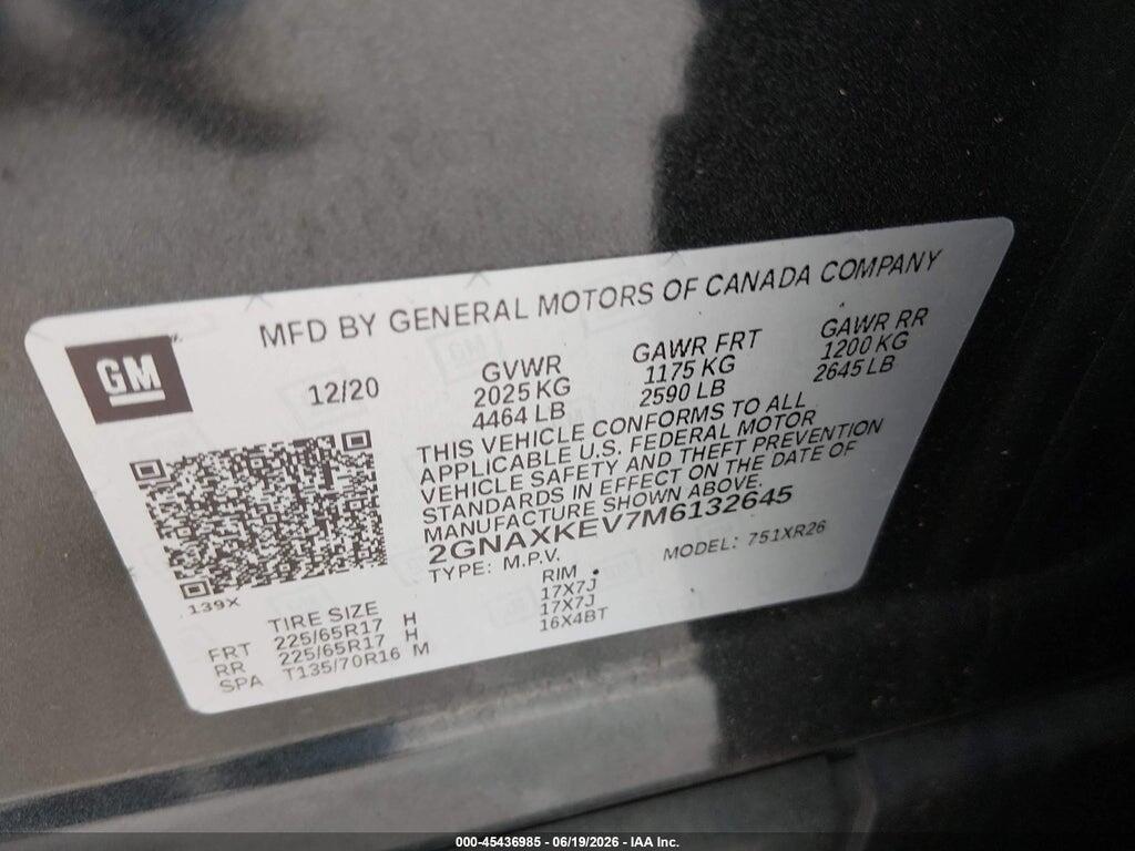 2GNAXKEV7M6132645 2021 CHEVROLET EQUINOX photo no. 9