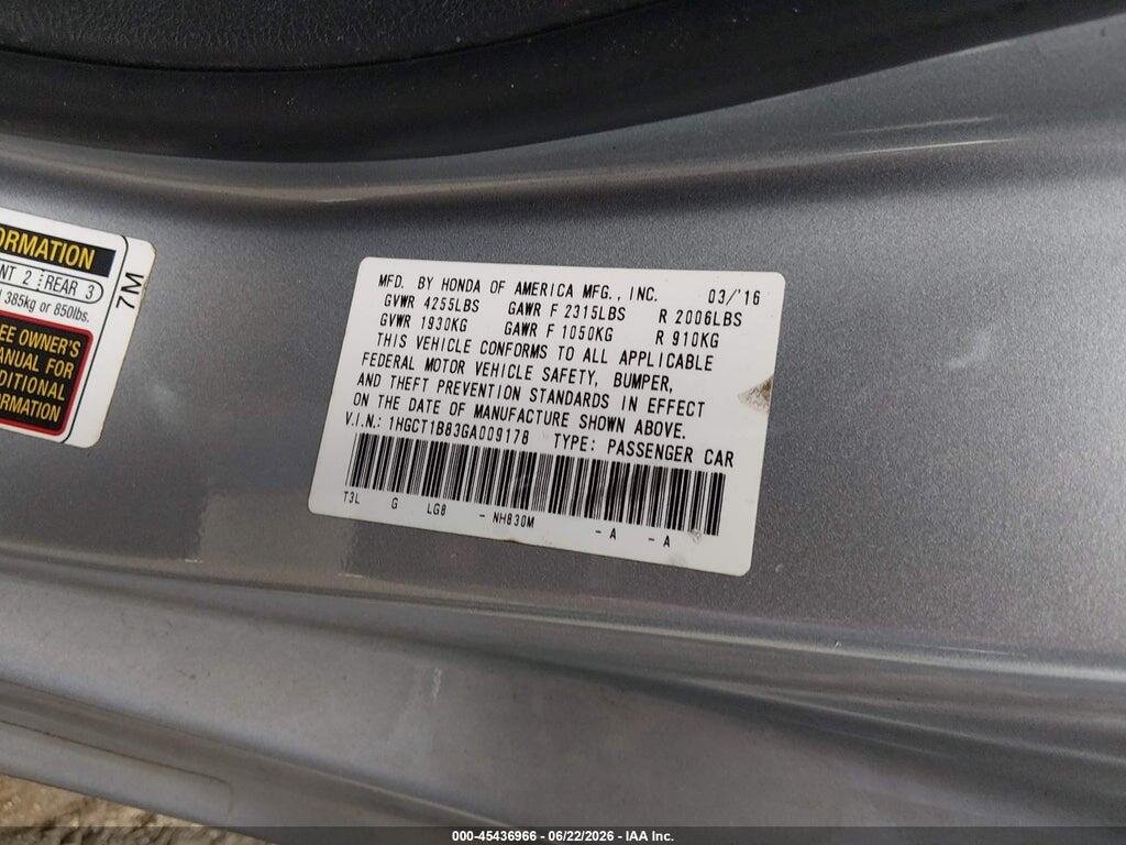 1HGCT1B83GA009178 2016 HONDA ACCORD photo no. 9