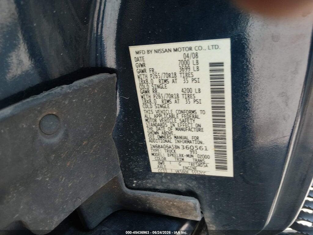1N6BA06A58N360561 2008 NISSAN TITAN photo no. 9
