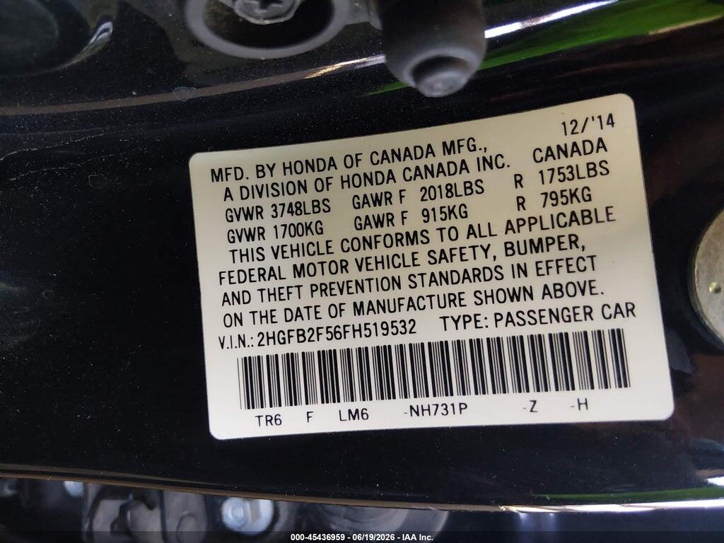 2HGFB2F56FH519532 2015 HONDA CIVIC photo no. 9