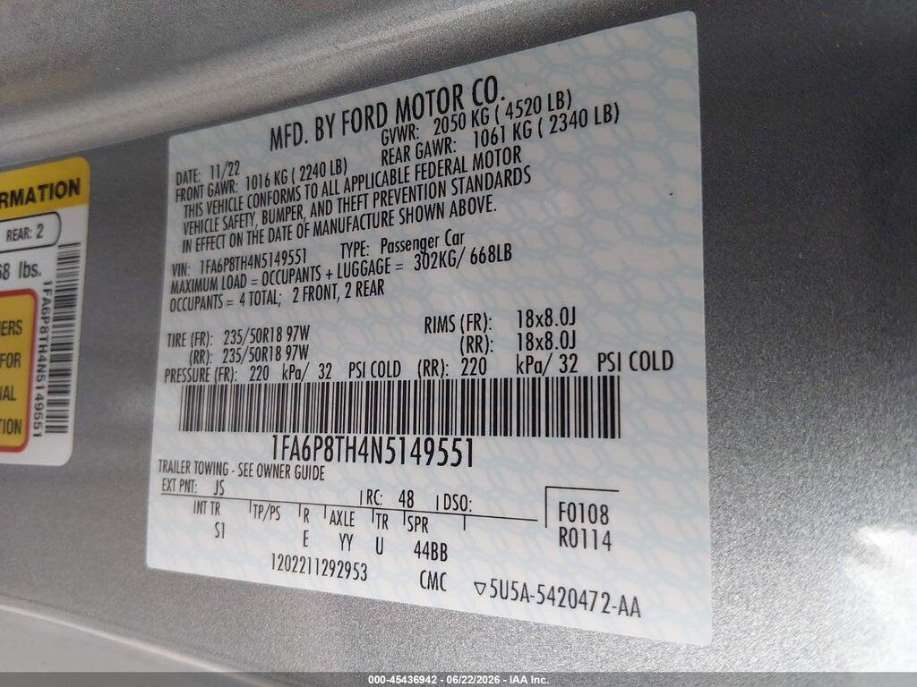 1FA6P8TH4N5149551 2022 FORD MUSTANG photo no. 9