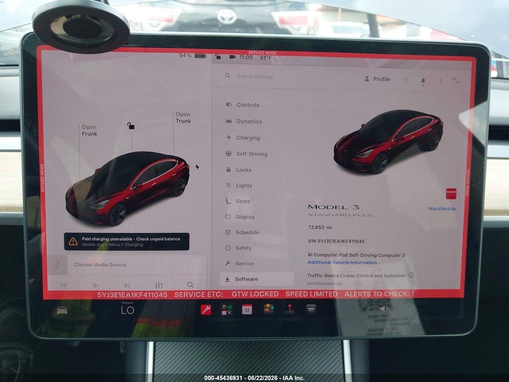 5YJ3E1EA1KF411045 2019 TESLA MODEL 3 photo no. 7