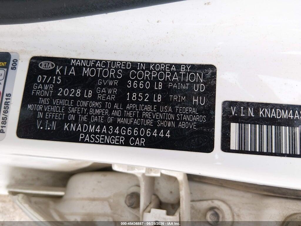 KNADM4A34G6606444 2016 KIA RIO photo no. 9