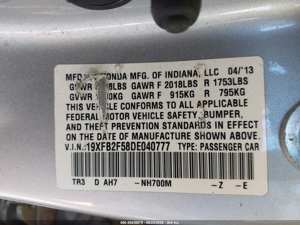 19XFB2F58DE040777 2013 HONDA CIVIC photo no. 9