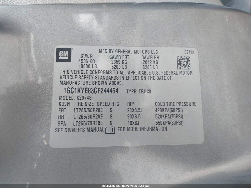 1GC1KYE83CF244464 2012 CHEVROLET SILVERADO 2500HD photo no. 9