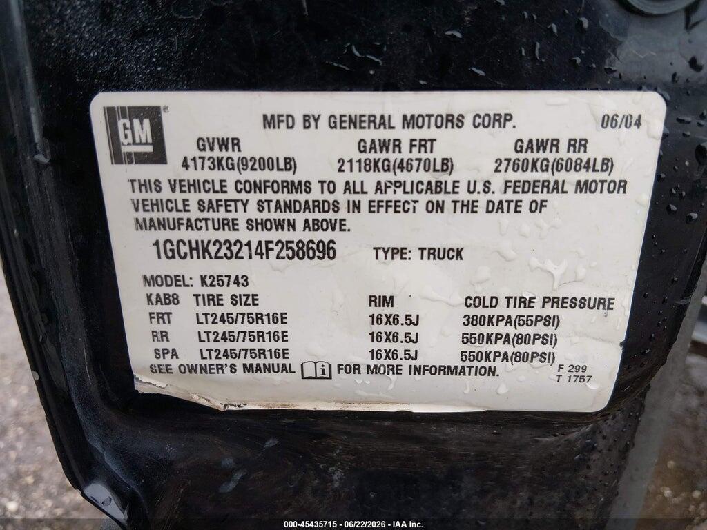 1GCHK23214F258696 2004 CHEVROLET SILVERADO 2500HD photo no. 9