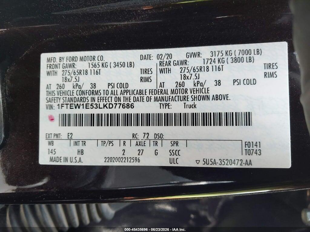 1FTEW1E53LKD77686 2020 FORD F-150 photo no. 9