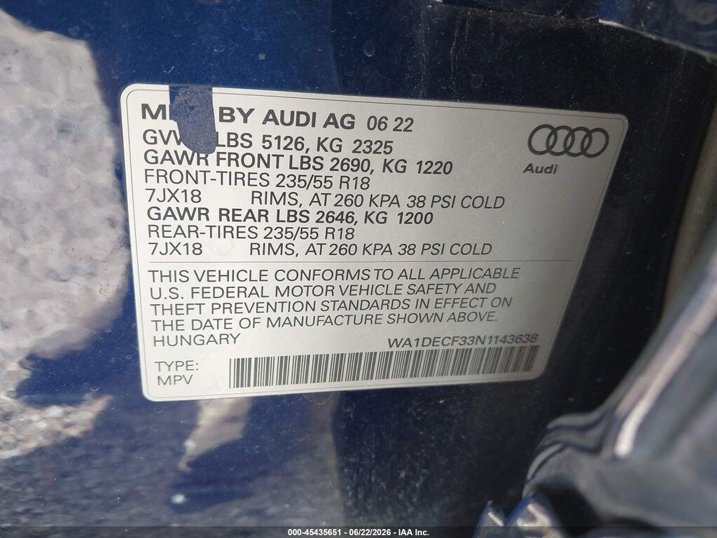 WA1DECF33N1143638 2022 AUDI Q3 photo no. 9