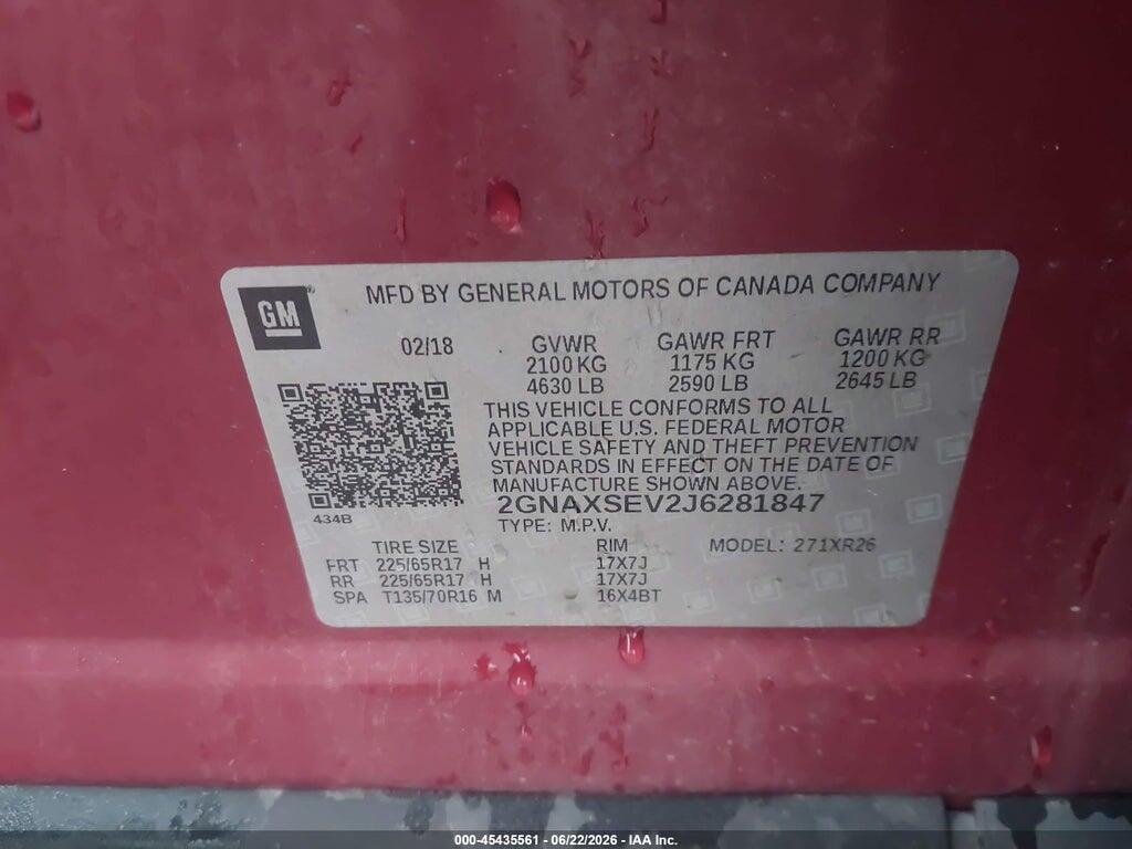 2GNAXSEV2J6281847 2018 CHEVROLET EQUINOX photo no. 9
