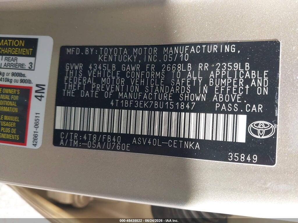 4T1BF3EK7BU151847 2011 TOYOTA CAMRY photo no. 9