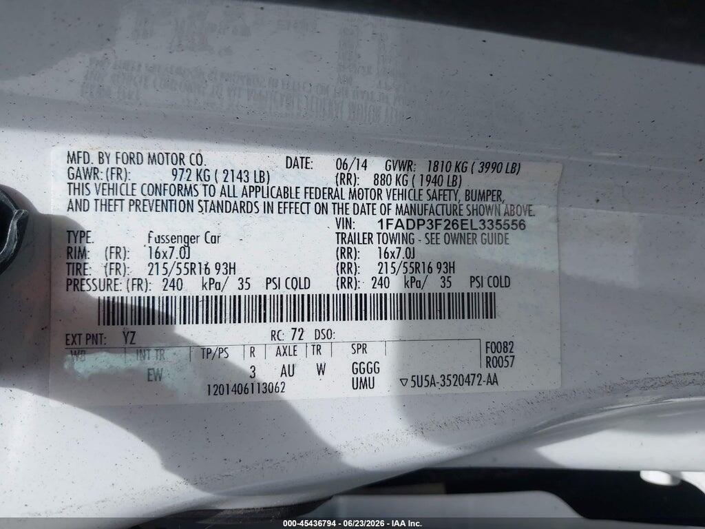 1FADP3F26EL335556 2014 FORD FOCUS photo no. 9