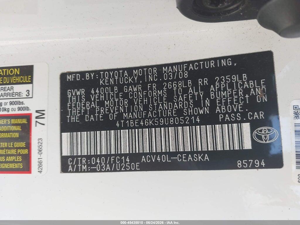 4T1BE46K59U805214 2009 TOYOTA CAMRY photo no. 9