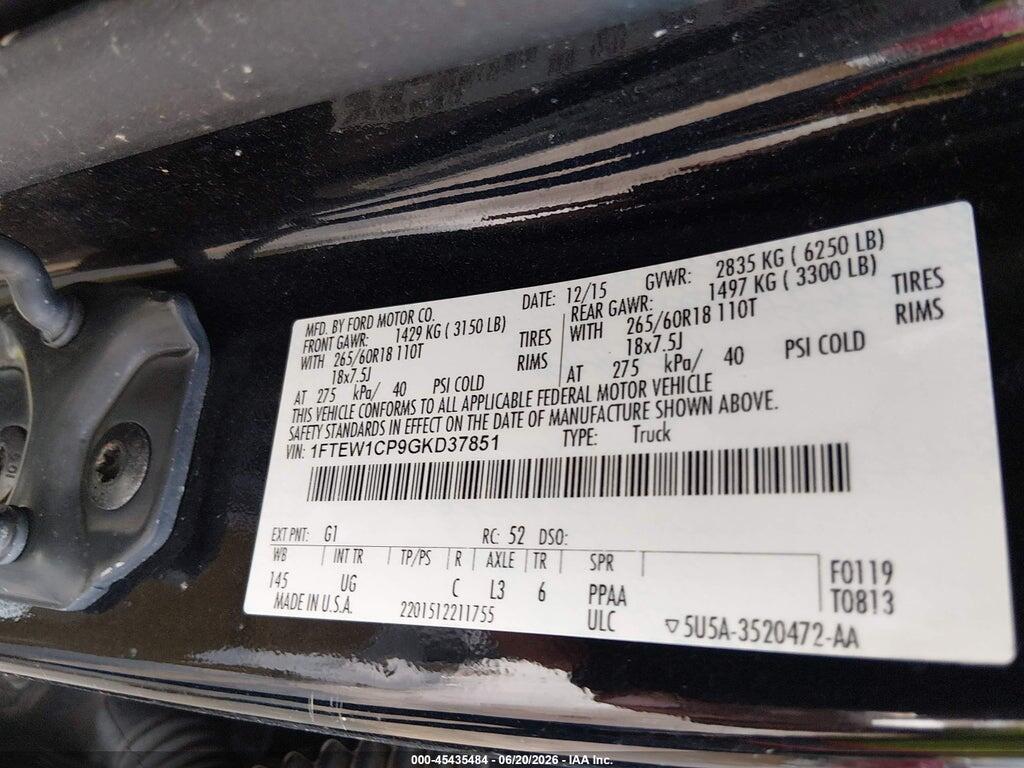 1FTEW1CP9GKD37851 2016 FORD F-150 photo no. 9