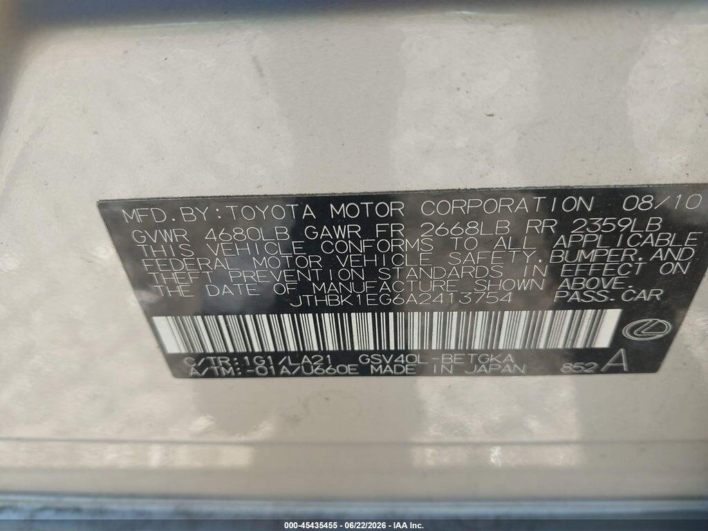 JTHBK1EG6A2413754 2010 LEXUS ES 350 photo no. 9