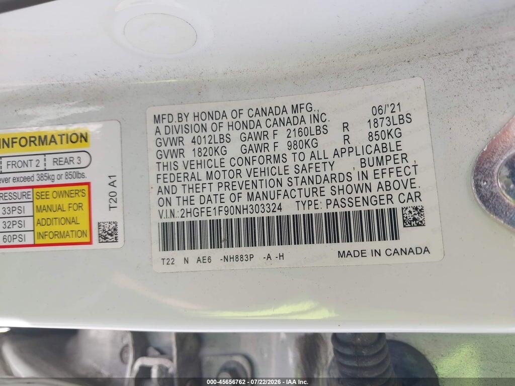 2HGFE1F90NH303324 2022 HONDA CIVIC photo no. 9