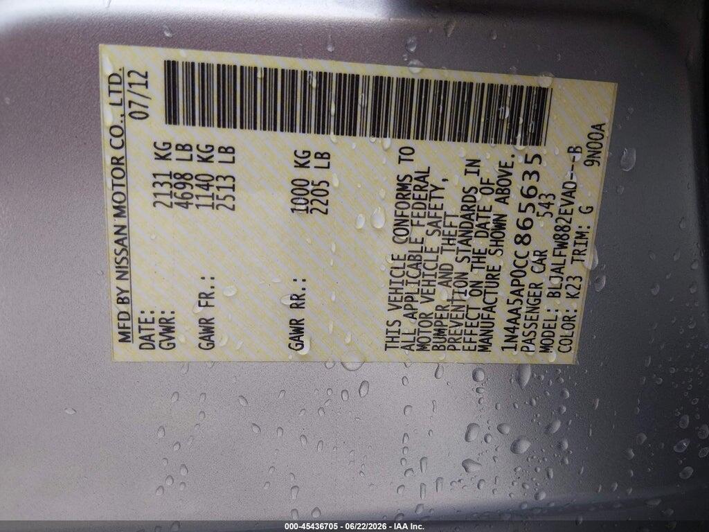 1N4AA5AP0CC865635 2012 NISSAN MAXIMA photo no. 9