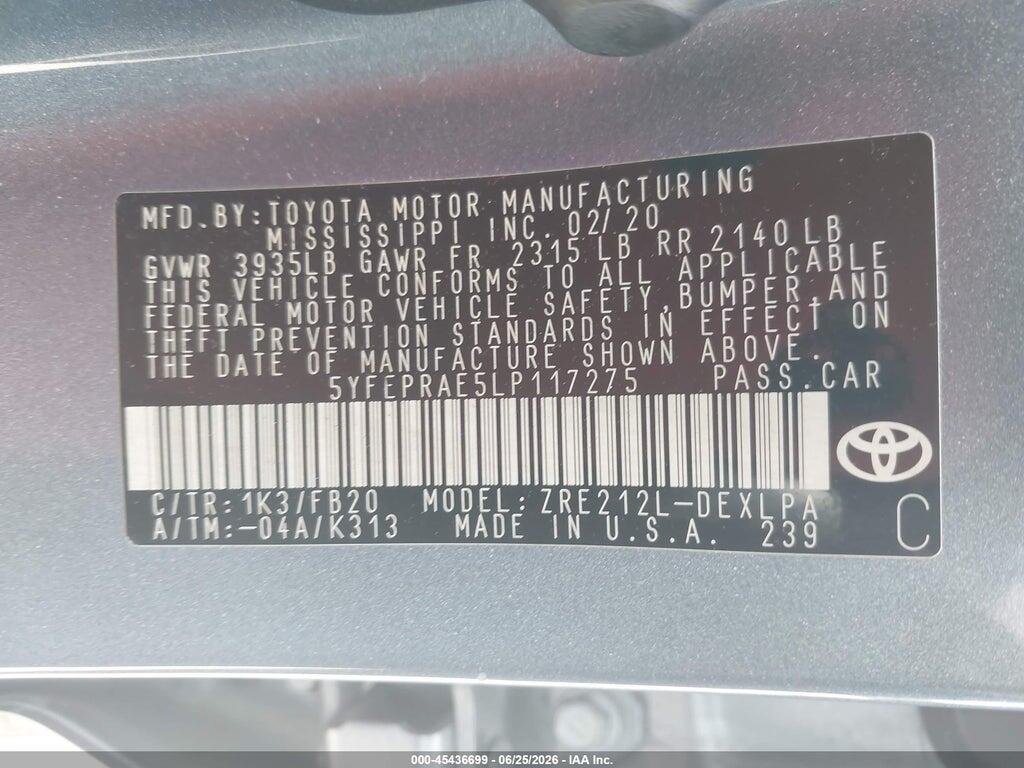 5YFEPRAE5LP117275 2020 TOYOTA COROLLA photo no. 9