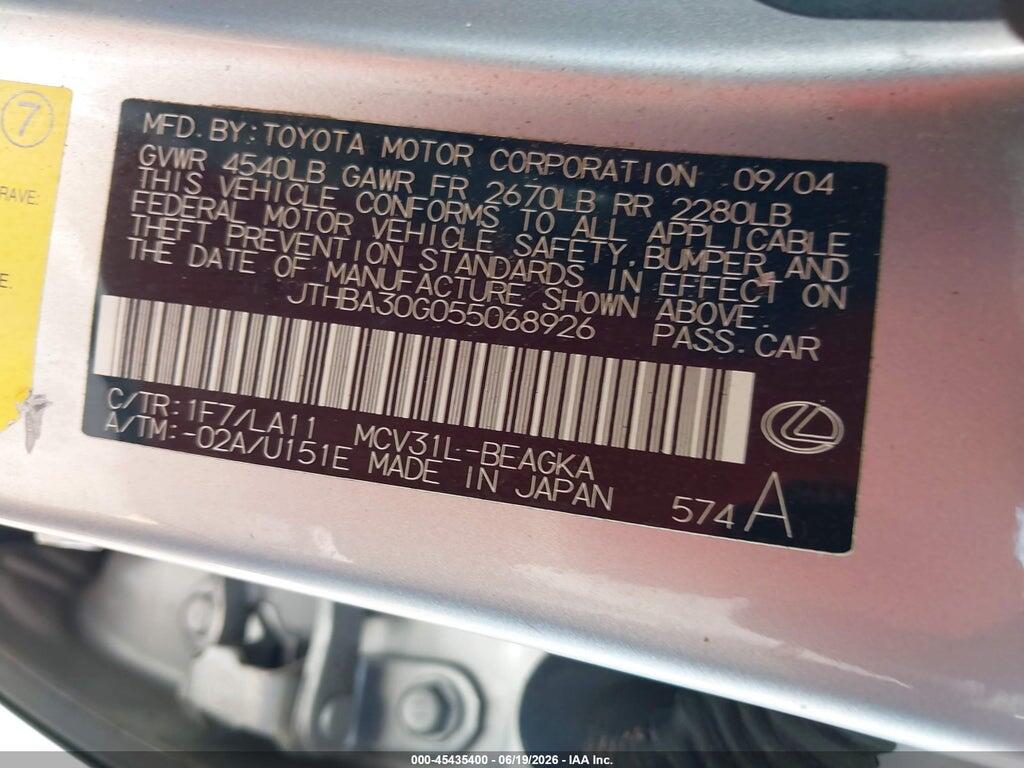 JTHBA30G055068926 2005 LEXUS ES 330 photo no. 9