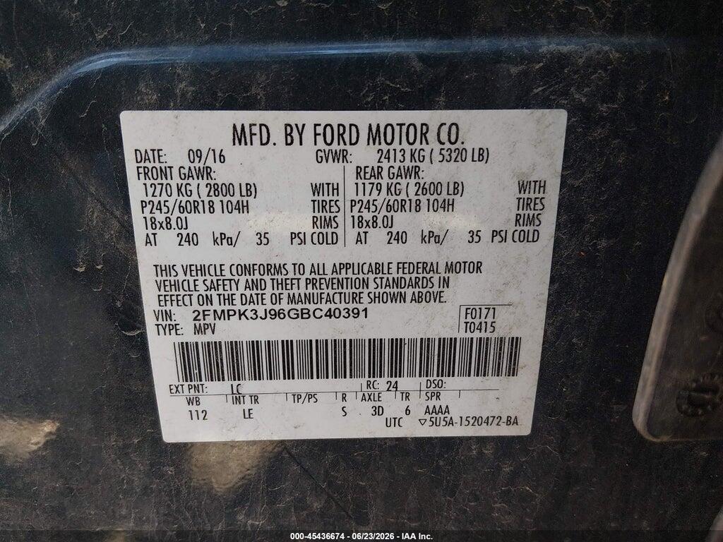 2FMPK3J96GBC40391 2016 FORD EDGE photo no. 9