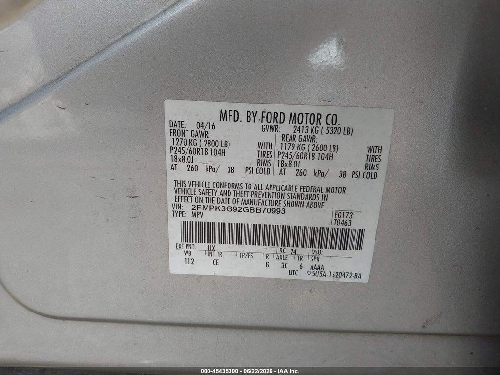 2FMPK3G92GBB70993 2016 FORD EDGE photo no. 9