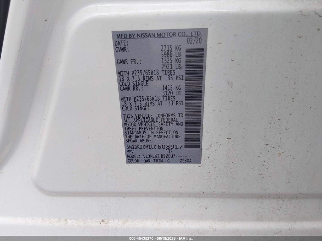 5N1DR2CM1LC608917 2020 NISSAN PATHFINDER photo no. 9